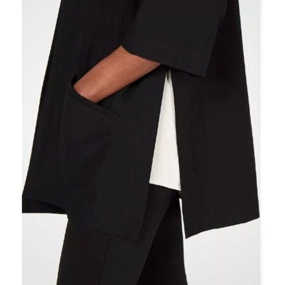 EILEEN FISHER $275 2X SILK OPEN FRONT SIDE SLIT KIMONO BLACK CARDIGAN - Picture 3 of 8